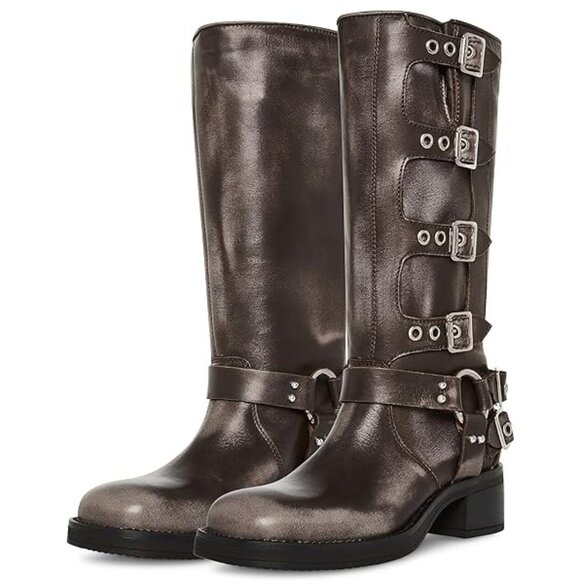 Steve Madden Womens Leather Moto Mid-Calf Boots - Picture 1 of 3